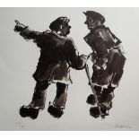 SIR KYFFIN WILLIAMS RA limited edition (127/150) colourwash print - two farmers in animated