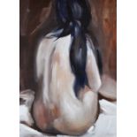 JOHN CLEAL gouache - life drawing of a female from the back, signed, 71 x 50cms