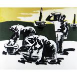 JOSEF HERMAN limited edition (104/150) lithograph - study of cockle pickers, signed in full, 49 x