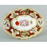 NANTGARW PORCELAIN OVAL DISH FROM THE DUKE OF CAMBRIDGE SERVICE decorated with eight panels to a