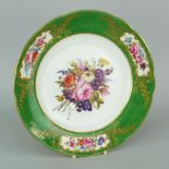 NANTGARW PORCELAIN PLATE having apple-green border reserved with three panels containing flower