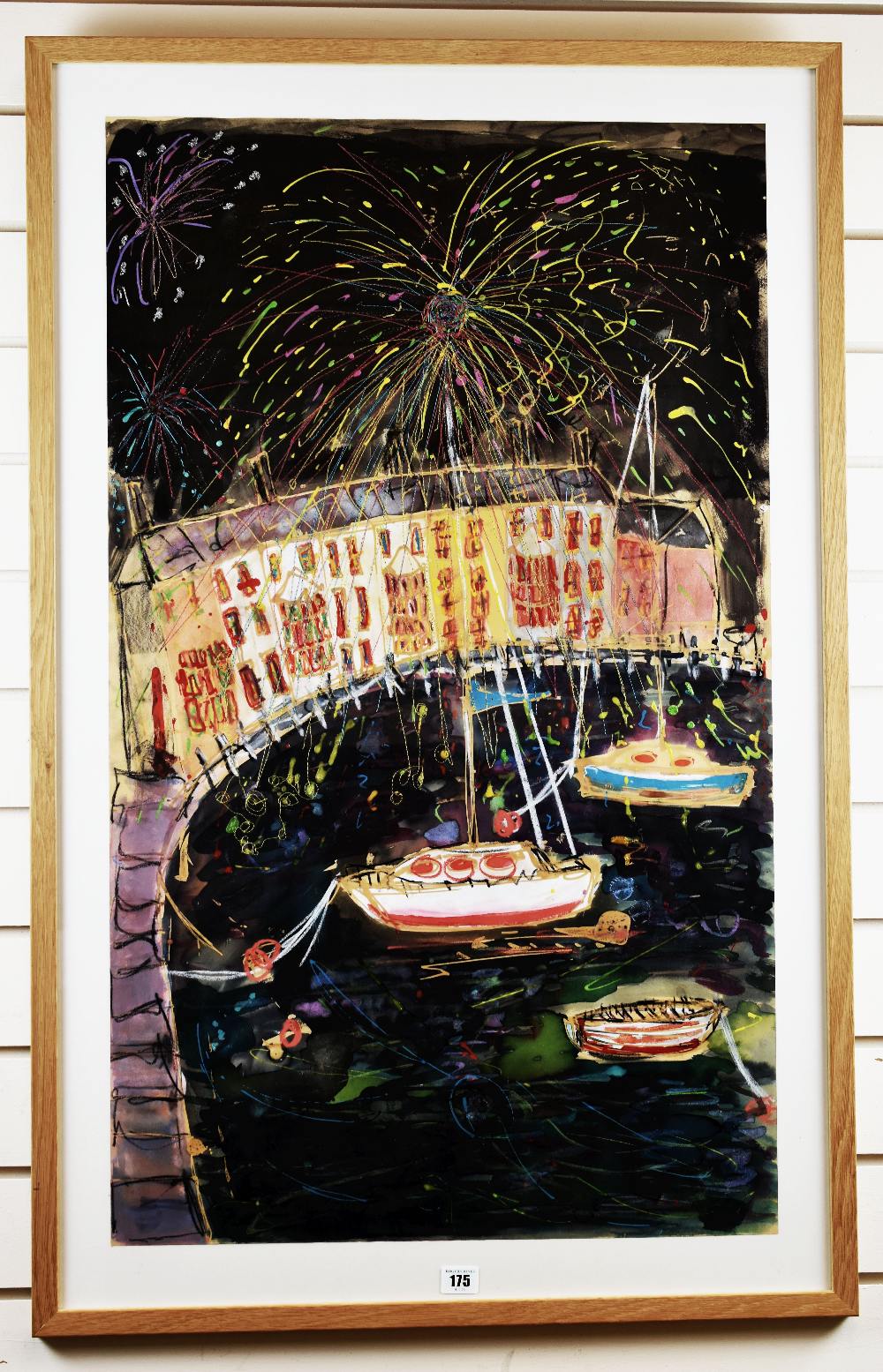 ANNA PRITCHARD watercolour - a firework scene in Beaumaris, Anglesey, title label verso 'Guto Ffowcs - Image 2 of 2