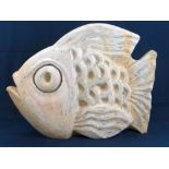 DARREN YEADON sandstone sculpture - large fish, 96cms long x 75cms high