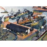 ARTHUR CHARLTON (1917-2007) linocut - entitled 'Swansea Docks', circa early 1950s, 24 x 18cms