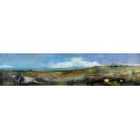 DAVID DIXON watercolour - view across countryside towards estuary, entitled verso 'Ynys Enlli From