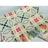GOOD CREAM GROUND WELSH WOOLLEN BLANKET with traditional multi-coloured geometric decoration and