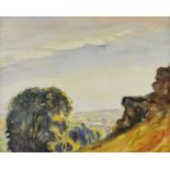SIR GEORGE CLAUSEN watercolour - landscape, entitled on Fine Art Society label verso 'Wales,