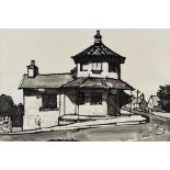 SIR KYFFIN WILLIAMS RA inkwash - rare view of the historic Anglesey toll-gate in the village of