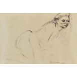 BRENDA CHAMBERLAIN sepia colour wash study - of a crouching nude lady, signed and dated 1943, 16 x