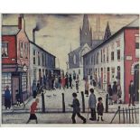 LAURENCE STEPHEN LOWRY (1887-1976) guild stamped print - busy street scene, entitled 'Fever Van',