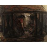 VALERIE GANZ mixed media - two crouching coal-miners, entitled verso 'We've got Company', signed, 42