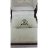 PLATINUM DIAMOND SOLITAIRE RING, the old cut diamond approximately 1.0ct, 2.7 grams in box.