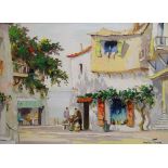 CECIL D'OYLY JOHN oil on canvas - French Riviera town with figures, signed, 41 x 56cms Condition