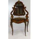 A 19TH CENTURY FRENCH FINE QUALITY KINGWOOD DRESSING TABLE single drawer, shaped top, bow legs,