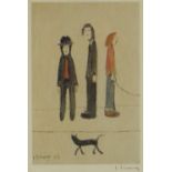 LAURENCE STEPHEN LOWRY (1887-1976) guild stamped print - entitled 'Three Men and a Cat', signed in