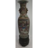 MASSIVE CANTON FAMILLE ROSE FLOOR-STANDING VASE of baluster-form with long trumpet neck and flared