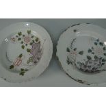 PAIR OF EIGHTEENTH CENTURY ENGLISH DELFT SHALLOW DISHES interiors naively decorated with