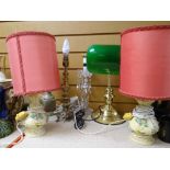 ASSORTED TABLE LAMPS including brass effect, green glass desk lamp ETC
