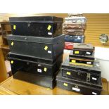 ASSORTED VINTAGE BLACK METAL DEED TINS & CASH BOXES (7)