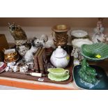 ASSORTED POTTERY ORNAMENTS, planters, book-ends, other collectables ETC