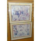 TWO FRAMED LIMITED EDITION PRINTS BY M.GLYN, 62/100 and 52/100, depicting stylized 1930's art deco