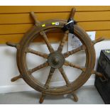 LARGE WOODEN & BRASS SHIP'S WHEEL (A/F)