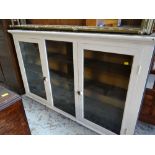 WHITE PAINTED THREE SECTION HANGING WALL CUPBOARD with shelved interior