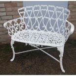 WHITE PAINTED METAL TWO SEATER GARDEN BENCH (outside)