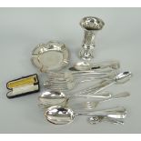 ASSORTED ENGLISH SILVER including part-set of five forks to match three dessert spoons, small