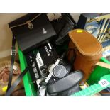 VINTAGE CASED GREENKAT BINOCULARS, Tasco binoculars and vintage cameras including Pentax Spotmatic