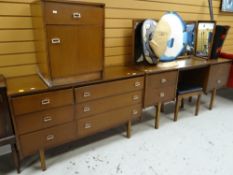 MID-CENTURY BEDROOM SUITE BY SYMBOL comprising mirrored dressing table, chest of drawers, bedside