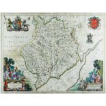 JOHANNES BLAEU coloured antiquarian map - Monmouthshire, with Latin title in cartouche and pictorial