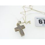 9CT YELLOW GOLD DIAMOND CHIP CRUCIFIX ON CHAIN, in box, 3.7gms