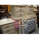 SUITE OF CREAM COLOURED BEDROOM FURNITURE including bed ends
