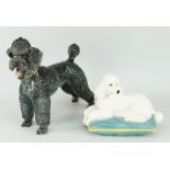 BESWICK POTTERY MODEL OF A RECLINING POODLE ON A CUSHION and a Rosenthal porcelain poodle No.1163