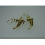 PAIR OF 750 MARKED YELLOW METAL DROP EARRINGS in the form of Janbiya dagger and scabbards, 8.6gms