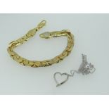 DIAMOND CHIP HEART PENDANT ON SILVER CHAIN together with gold plated flat link chain (2)