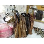 VINTAGE FUR COATS, evening bags, snake skin hat ETC