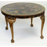CIRCULAR JAPANNED BREAKFAST TABLE, top with eight panels containing raised decoration with