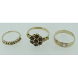THREE RINGS comprising 14ct (tested) single stone gipsy ring, 9ct stamped woven head ring and