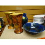 EWENNY POTTERY, two vases together with a jug and bowl