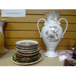 LARGE HOLLOHAZA HUNGARY TWIN HANDED VASE, together with a collection of mainly continental