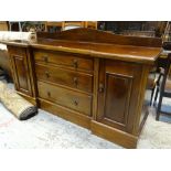 VINTAGE MAHOGANY BREAK-FRONT SIDEBOARD, flanking cupboards to three graduated centre drawers with