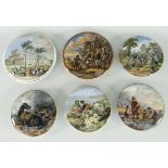 COLLECTION OF SIX PRATT WARE POT LIDS including 'War', 'Peace', '1851 Exhibition' ETC