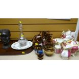 ASSORTED ITEMS including lustre jugs, tea ware, wooden tray ETC