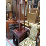 ANTIQUE HANGING SINGLE GLAZED DOOR CORNER CABINET, nest of three Oriental hardwood tables, planter