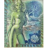 PATRICK WOODROFFE limited edition (1/50) coloured etching - nude and surreal landscape entitled '