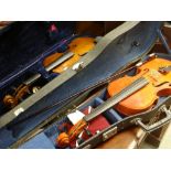 TWO STUDENT VIOLINS, both cased, one hard case