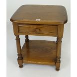 SMALL ERCOL TWO TIER TABLE with single drawer, turned knob, 47cms wide