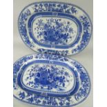 PAIR OF GOOD BLUE & WHITE TRANSFER STAFFORDSHIRE POTTERY PLATTERS, both decorated with large